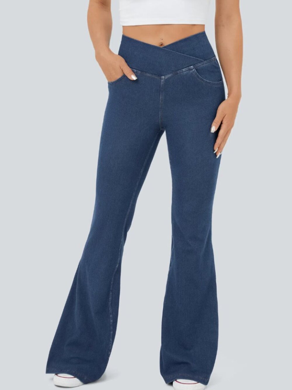 HALARA Flex NEW High Waisted Crossover Flare Denim Jeans size XL-P